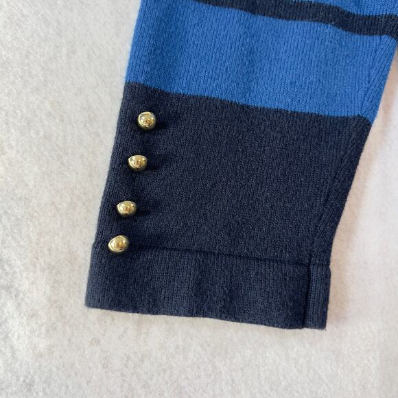 Ann Taylor Knit Dress Just Above the Knee Woman S Blue Stripe Gold Button Detail - Picture 4 of 11